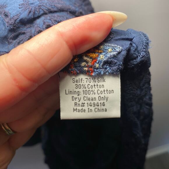 Johnny Was Jade Women's size Small Navy Blue Embroidered Puff Sleeve Midi Dress - Picture 11 of 11